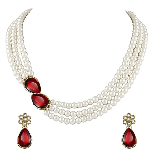 Image of Peora Faux Pearl Crystal Necklace & Jewellery Set Gift for Women