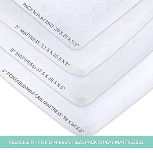 Image of Ely's & Co. Patent Pending Waterproof Cotton Quilted Pack n Play Sheet | Mini Crib Sheet | All in one Mattress Pad Cover and Cozy Sheet, White