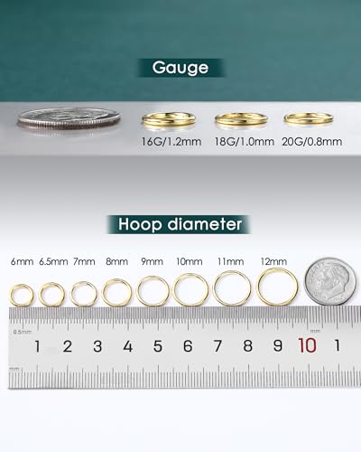COCHARM 14K Solid Gold 18g/16g Nose Rings 16G Septum Rings Yellow Gold Tragus Helix Cartilage Conch Earring Hoops 18 Gauge Piercing Hoop3