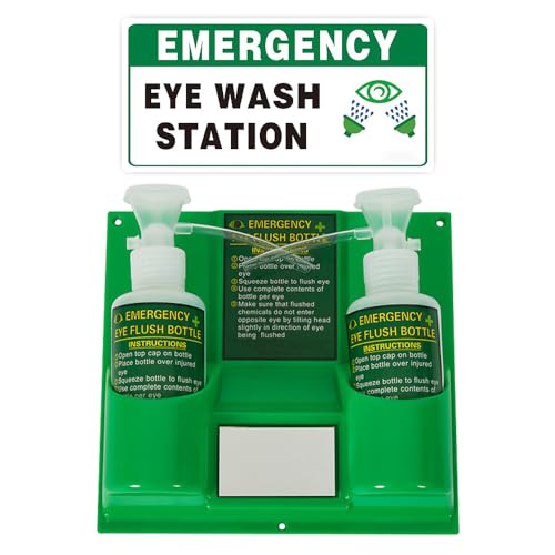 Image of YUEWO Portable Eye Wash Station Wall Mounted Emergency Eyewash Station Eye Wash Kit,2 * 16.9-oz. Bottles,Flush Bottles Kit, No Solution