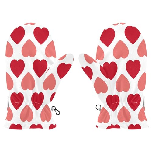 Kids Winter Gloves Mittens Red Hearts Valentine Cold Weather Outdoor for Girls Boys Warm Mittens 4-6 Years