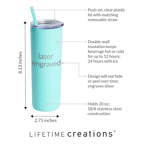 Lifetime Creations Personalized Bridesmaid Proposal Gift Tumbler with Straw 20 oz - Custom Engraved Maid of Honor, Bridal Party, Stainless Steel Vacuum Insulated Skinny Tumbler (Mint, Option A)