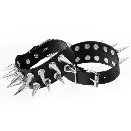 2 Pcs Punk Studded Bracelet Spiked Bracelets Black Leather Rivet Bracelet Cuff Wrap Goth Rock Wristband Bracelet Emo Bracelets Punk Accessories for Unisex Party Accessories
