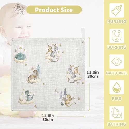 Image of vvfelixl Dragon Baby Baby Burp Cloths Babys Muslin Washcloths for Boys Girls Cotton Babys Face Towel for Newborn Infants Soft and Absorbent 11.8 X 11.8 in, 5 Pack