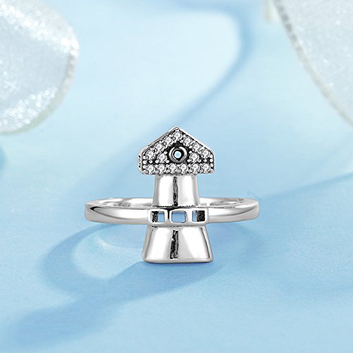 Image of Vintage Lighthouse Tower Band Ring in Sterling Silver w /Cubic Zirconia Size 6-8 Land Your Love from Water