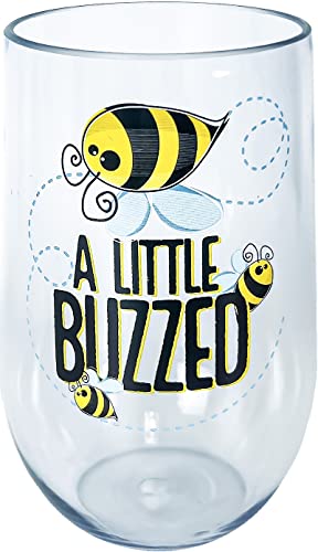 Spoontiques - Buzzed Acrylic Wine Cup - Acrylic Wine Tumbler – Acrylic Stemless Wine Glass – 16Oz - 5 5/8” Tall #TOP22