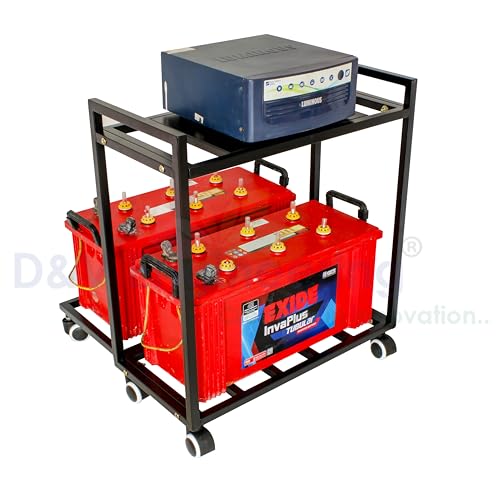 Image of D&V Engineering Metal 2-Tier UPS Stand for Battery and Inverter | Double Battery Stand with Rolling Caster Wheels | Max Weight 200 KG | Perfect for Home & Office Use