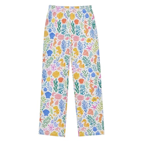 Seashells Colorful Cute Pattern Cute Pajama Pants, Soft Sleepwear Lounge Pants Pajama Pj Bottoms for 6-14 Years