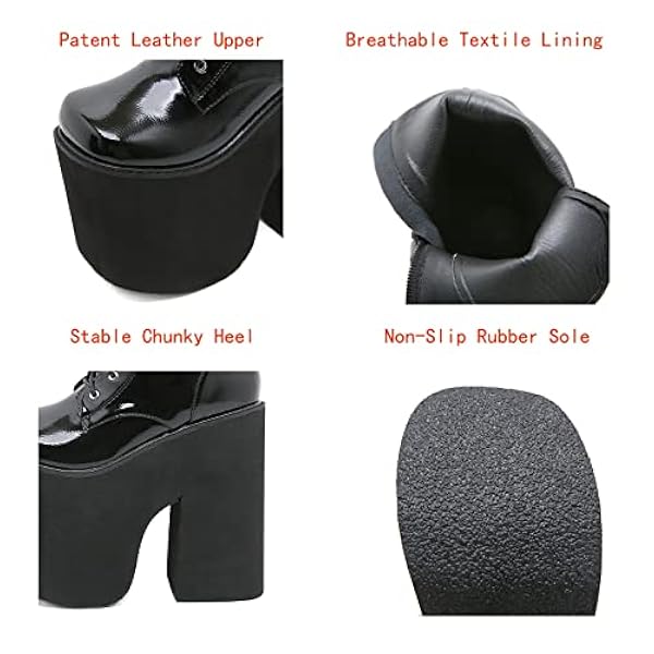 Platformlaarzen voor vrouwen dikke hakken gevecht Goth Boots Buckle Knight Punk Gotische laarzen vaze ronde teen enkellaarsjes,zwart,43 EU
