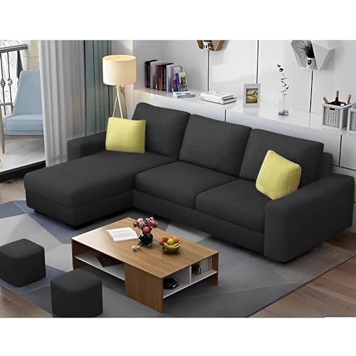 Image of Orland 4 Seater LHS L Shape Sofa Set for Living Room | Color - Black | Premium Fabric Sofa