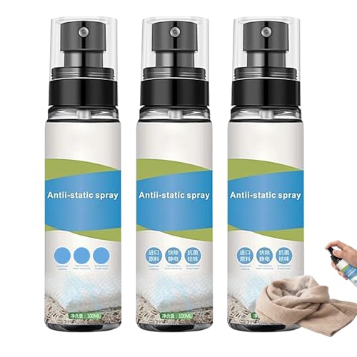 3 Flaschen Antistatik Spray Kleidung, Komfortabel Anti Static Spray kleidung, Reduzierung Statischer Elektrizität, Antistatikspray Haare für Textilien, Möbel und Auto (100 ml)