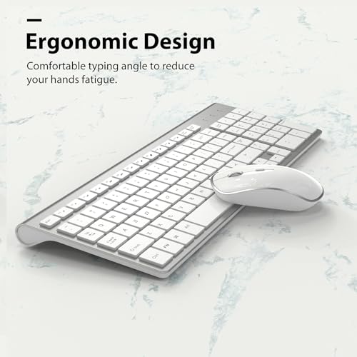 Image of J JOYACCESS Wireless Keyboard and Mouse, Slim Wireless Keyboard Mouse with Numeric Keypad Compatible with iMac Mac PC Laptop Tablet Computer Windows (Silver White)