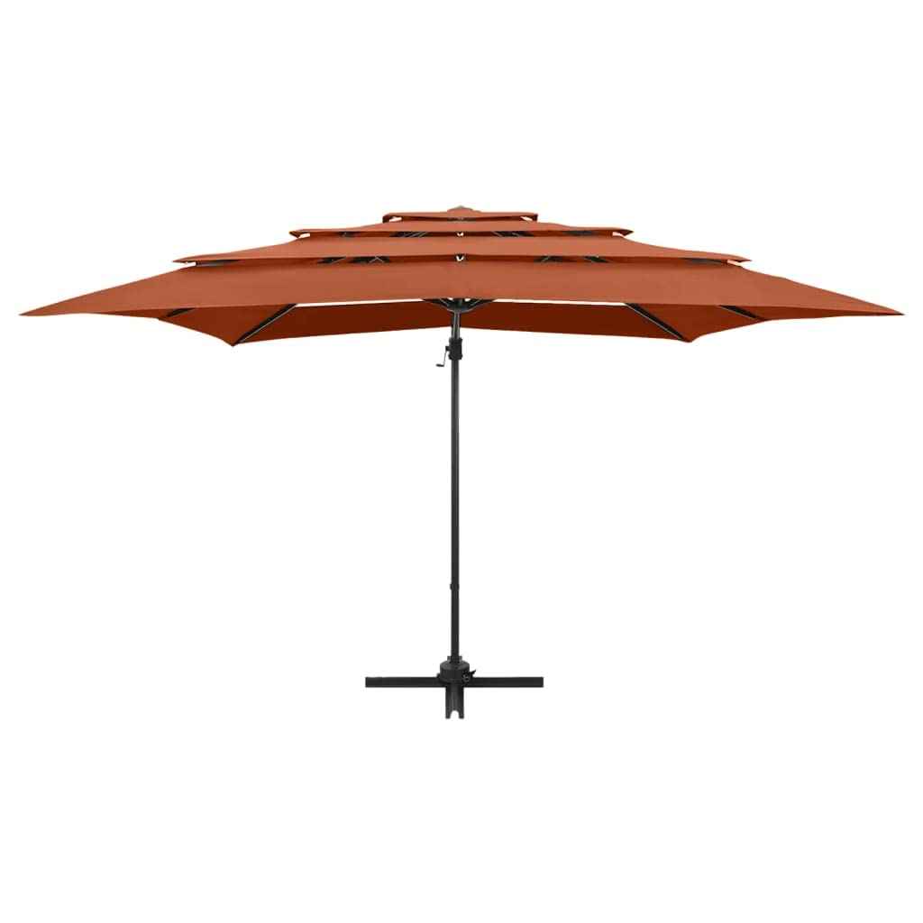 Sombrilla de Jardín 4 Niveles con Protección UV y Anti-decoloración, Impermeable para Patio Terraza, Plegable con Cigüeñal e Inclinación, Poste y Varillas de Aluminio