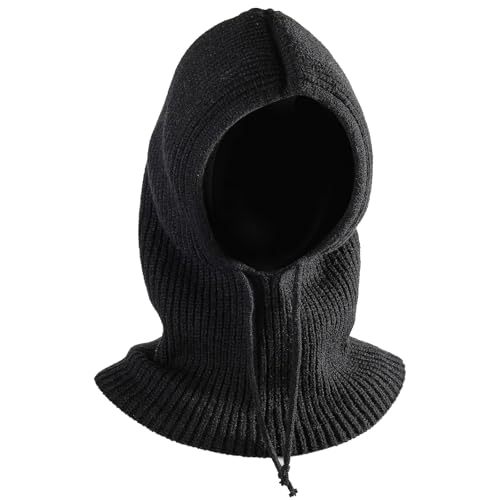 MLPKOI Cagoule Femme Hiver, Balaclava Tricoté Coupe-Vent Bonnet Épais avec Cordon De Serrage Chapeau Écharpe à Capuche pour Les Sports de Plein Air pour Femme et Homme