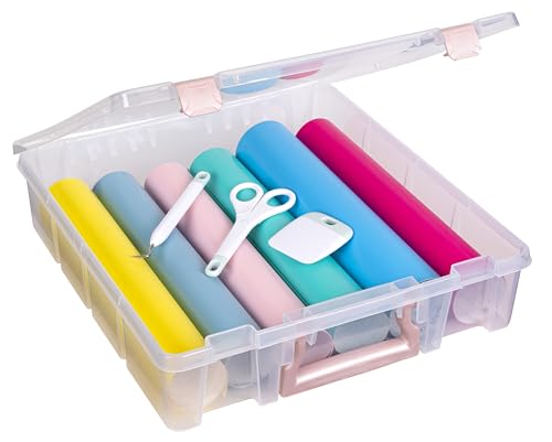 Image of ArtBin Essentials 12 x 12 One-Compartment Craft Box, Clear | One Open Compartment, 15.25 x 14 x 3.5 Inches, Secure Latches, Stackable, Durable Polypropylene