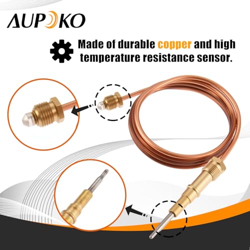 Aupoko 27.5" Gas Thermocouple, Temperature Sensor Flame Failure Safety Device, Replacesment for Robertshaw 446-511, Compatible with Direct Vent Fireplace, Heat & Glo & Hearth (700mm, M11x1, M10x1)