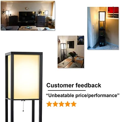 PULUOMIS Floor Lamp with Shelves, 3 Tier Storage Standing Lamp with 8W LED Bulb, Modern Shelf Floor Lamp for Living Room and Bedroom, Black