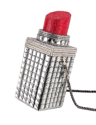 Image of Women Lipstick Shape Inlaid Rhinestone Crystal Glitter Evening Bags Purses Clutch Sparkly Banquet Handbag | Lipstick Shape