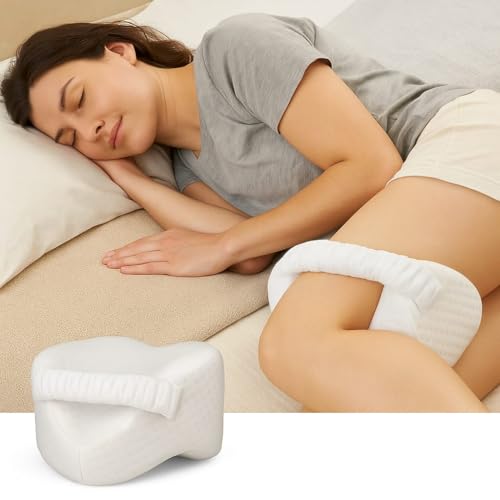 Image of Kalina Orthopedic Knee Pillow for Side Sleepers - Memory Foam Leg Pillow with Adjustable Strap for Sciatica, Hip, Knee & Lower Back Pain Relief - Premium Fabric with Washable Cover (White)