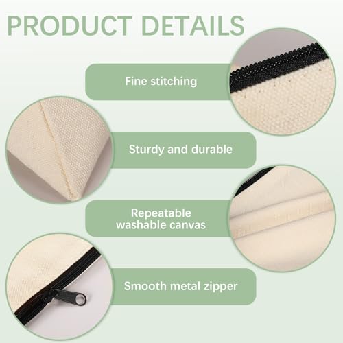 OKBA 30 Pack Blank DIY Craft Canvas Zipper Bag Cosmetic Bag,Sublimation Makeup Bags Blanks,Multi-Purpose Canvas Pouches Bulk 7.28×4.72 Inch Beige3