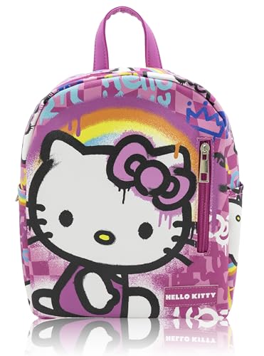 Fast Forward Sanrio Hello Kitty Mini Backpack for Kids | Bold Pop Art Graffiti Design | Small Pink PU Leather Backpack Purse and Hello Kitty Bag | Ages 3+
