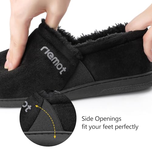 riemot Mens Moccasin Slippers Winter Soft Memory Foam House Shoes Warm Slip on Microsuede Slippers Indoor Outdoor with Fluffy Lining US6-142