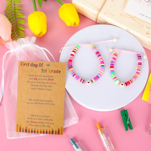 Image of Back to School Supplies, First Day of Kindergarten Bracelet, Back to School Bracelet Mommy and Me, Prek Matching Wish Bracelets Set, Adjustable Bracelet for Boys Girls Gifts Stuff Bulk