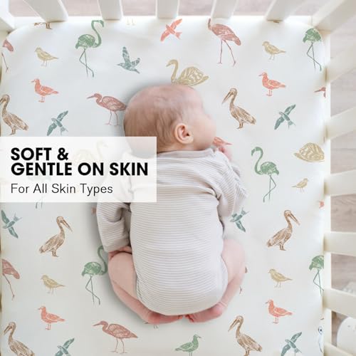 Image of Little Grape Land Crib Sheets 2 Pack for Boys and Girls, Baby Neutral Crib Fitted Sheets for Standard Crib & Toddler Mattress, Super Soft Breathable Fitted Crib Sheet Set
