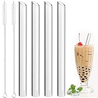 Hoshen Lot De 4 Pailles Réutilisables En Verre Teinté De 21,6 Cm X 8 Mm De Long Pour Smoothies, Milkshakes, Thé, Jus, 4 Tubes Incurvés Avec 1 Brosse