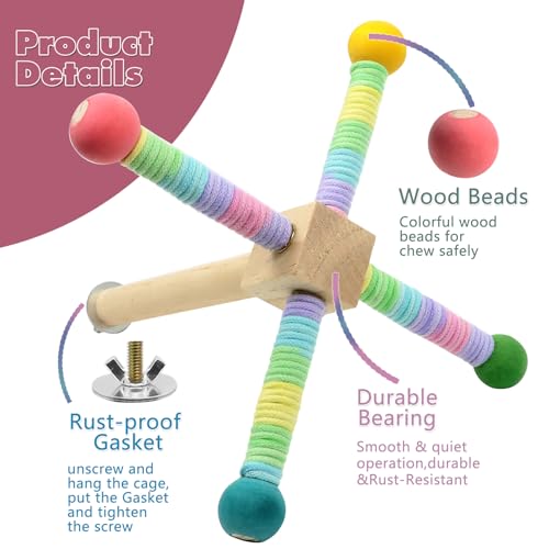 Image of Upgraded Parrot Perch Toy,Rotating Bird Perch Stand with Chew Ball Toy for Small&Medium Birds,Bird Cage Accessories for Parakeets Cockatiels Lovebirds Conures Finches Budgies (Rainbow Colors)