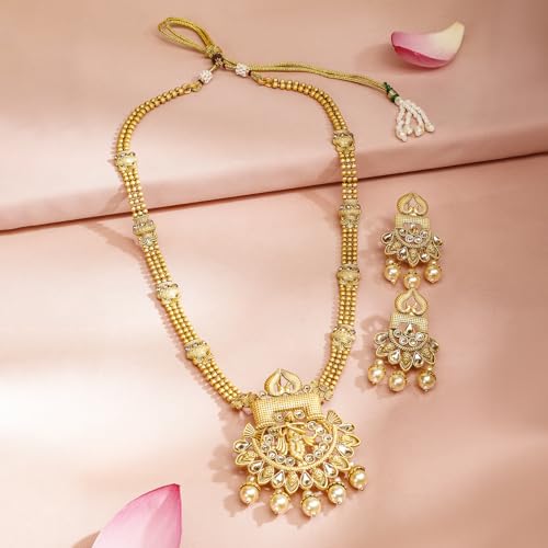 Image of Rubans Long Necklace Set Gold Plated Traditional Stylish Multicolour Jewellery Gift for Women & Girls