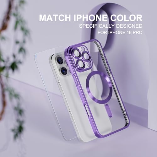 Image of Misea Magnetic for iPhone 16 Pro Case Compatible with MagSafe | [Never Yellowing] [Military Drop Protection] Full Camera Lens Protector Plating Soft Clear Phone Case for Women, Deep Purple