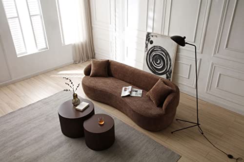 Image of KEIKI 87 inch Curved Oversized Boucle Cloud Sofa with Thickened Seat Cushions and Backrest, Modern 3-Seater Upholstered Corner Fluffy Couch, No Assembly Required, for Apartment, Living Room, Dark Brown