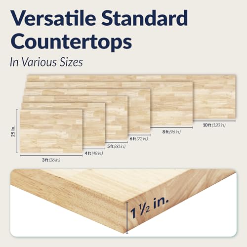 Howizz 60 x 25 Hevea Butcher Block Countertop, Unfinished Solid Wood Butcher Block Table Top for DIY Washer Dryer/Kitchen/Workbench