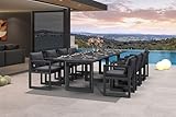 PURPLE LEAF 9-Piece Outdoor Dining Set Aluminum Luxury Patio Furniture Table and Chairs Set with All Weather Thick Cushion Rectangular Patio Dining Sets for Large Backyard Garden Poolside, Grey