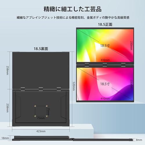 undefined Scnsuptpデュアルモニター、18.5" ポータブルモニター、1920*1080解像度と防眩スクリーン、コンパクトで携帯性があり、ビジネスマン、学生、ゲームプレイヤー、高輝度400ニット、マットIPSパネル、72%ワイドカラー、スマートフォン/PC/Mac/PS5/4/3/Switch の商品画像 3