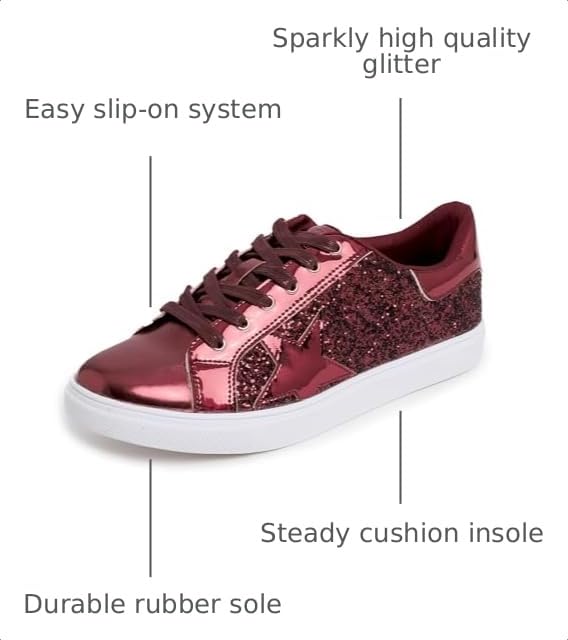 Image of FEVERSOLE Women's Fashion Lace Up Dress Sneakers Sparkly Party Shiny Shoes