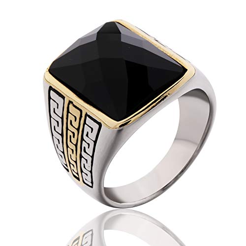 Masop Men's Vintage Stainless Steel Statement Ring Celtic Big Black Stone Band Size 11 #TOP26