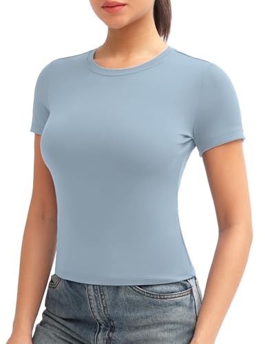 THE GYM PEOPLE Women Workout Crop Tops Short Sleeve Slim Fit Yoga T Shirt — view 3