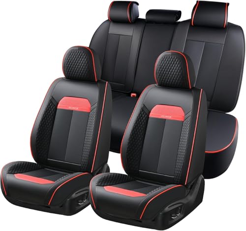 Image of FLORICH Car Seat Cover Full Seats with Waterproof Leather, Car Seat Protectors with Storage Pocket, Airbag Compatible, Universal Seat Cover Fit for SUV, Sedan, Vans, Trucks- Black&Red Line