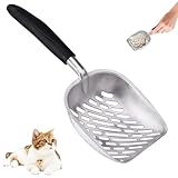 katmerio Katzenschaufel, Antihaft-katzenstreuschaufel, Robustem Aluminium Sieb für Katzen, Katzenschaufel für Katzenklo, Langlebige Metall Katzenklo Schaufel für Haustier Katzen Kätzchen - Schwarz