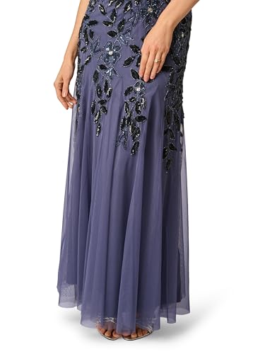 Image of Adrianna Papell Women's Beaded Gown with Godets - Floor Length Gown with Floral Embellishments & Cap Sleeves