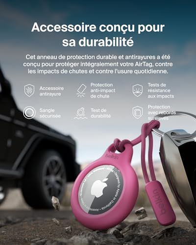 Belkin Anneau de protection avec cordon d'attache (protection pour AirTag, accessoire résistant aux rayures, rose)