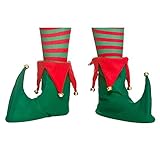  Wicked Costumes Adult Green/Red Elf Boots with Bells Christmas Fancy Dress