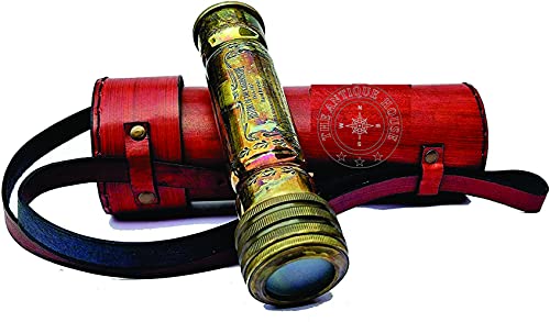 THE ANTIQUE HOUSE Brass Working 8 Inches Multicolored Kaleidoscope with Leather Cover Best Birthday Gift for Children