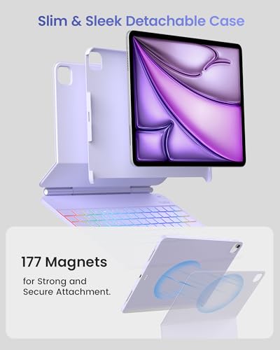 Image of typecase Edge+ Keyboard Case for iPad Air 13 inch(M4 /M3 /M2, 2026 /2025 /2024) & iPad Pro 12.9 inch(3 /4 /5 /6th Gen),Ultra-Slim Detachable Case,Portrait &Typing Modes,11-Color Backlight,Magnetic Stand,Light Purple