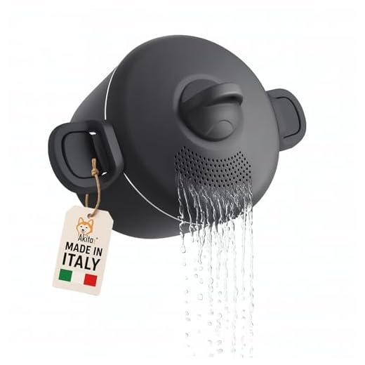 Akitaink Pentola 22cm 5L con Scolapasta Integrato Scoli’ - Pentola Antiaderente in Alluminio con Maniglie Bloccanti, Sicura, Pratica e Facile da Pulire, Scolì Made in Italy