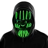 🎃 Máscara de Halloween: Puedes esconderte en la oscuridad y llevar una máscara LED para Halloween. Cuando una persona desprevenida entre en la habitación oscura, puedes encender rápidamente la máscara LED para asustarla, ¡crea una atmósfera de terror de Halloween! La luz fría de la máscara LED de Halloween te hace destacar entre la multitud. No importa dónde esté, atraerá la atención de los demás.