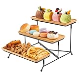 Fiita Bandeja de Servir de 3 Niveles para Fiestas, Juego de Mesa de Postre de Madera de Acacia, Bandeja Decorativa escalonada para decoración de quesos pequeños, Tablas de charcutería de Madera