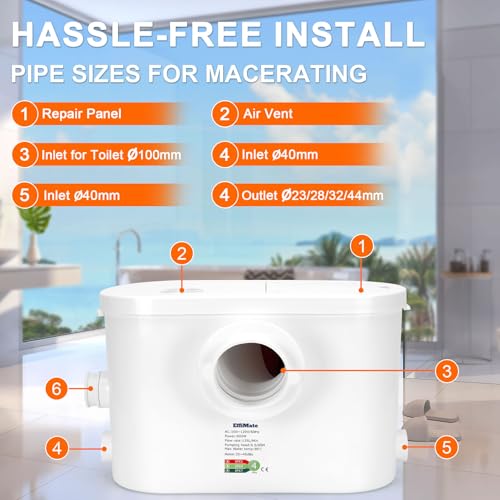 Image of 600W Macerator Pump, Powerful Sink Sewage Sump Pump, 8100 L /h Flow, Upflush 31.2 ft /9.5 m Head, 3 Water Inlets for Basement, Toilet, Shower, Kitchen, Bathtub Waste Water Disposal